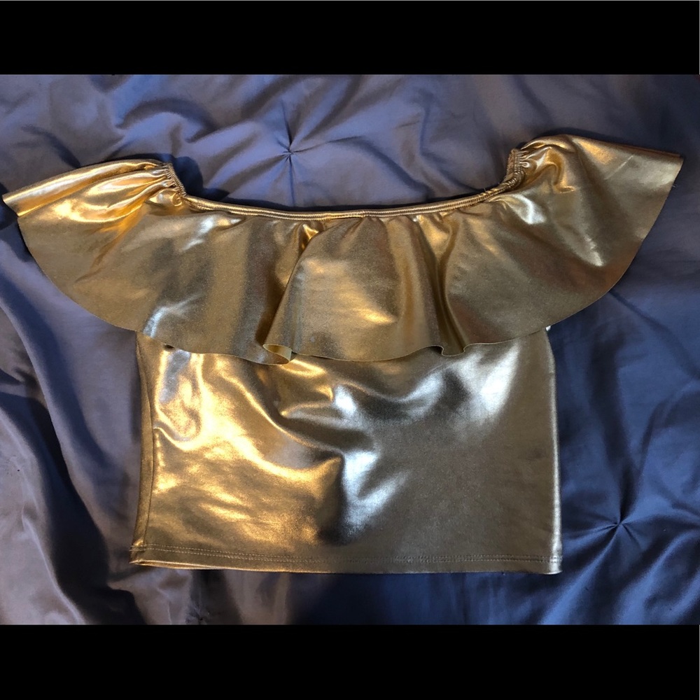 Kortni Jean gold off the shoulder swimming top
